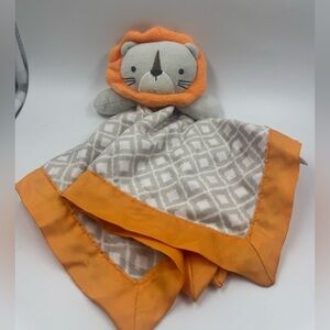 CIRCO Lion Baby Security Blanket Grey & Orange Brushed Satin Trim Plush Lovey